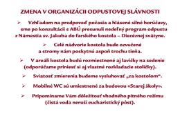 Zmena v organizácii odpustovej slávnosti