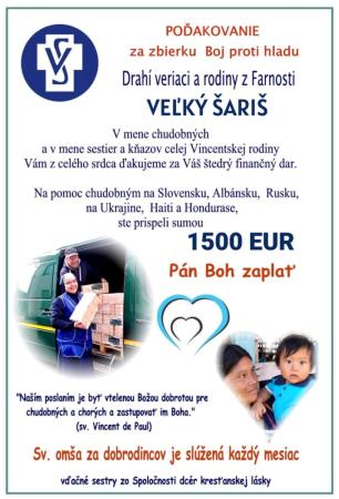 Poďakovanie za podporu Vincentínskej rodiny
