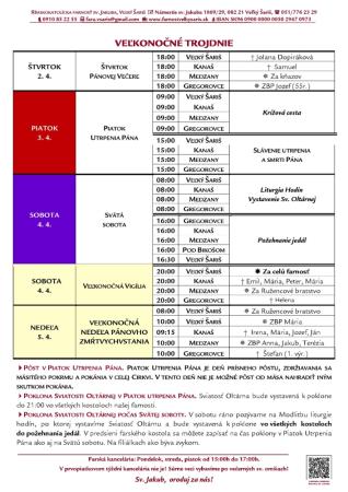 Poriadok bohoslužieb a farské oznamy vo Svätom týždni a počas Veľkonočného trojdnia od 29. 3. 2026 do 5. 4. 2026